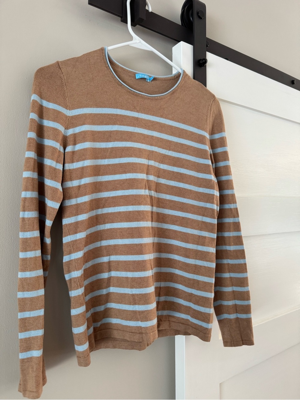 J. McLaughlin Poet Sweater Size S Camel Blue Striped Lightweight Cotton Modal